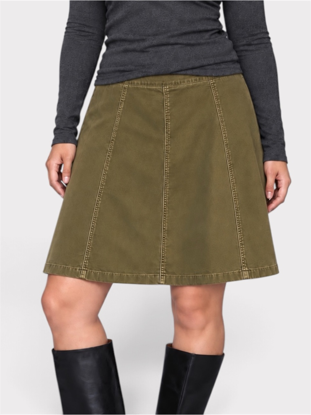 L.L.Bean Olive Green Cotton A-Line Skirt Size 10